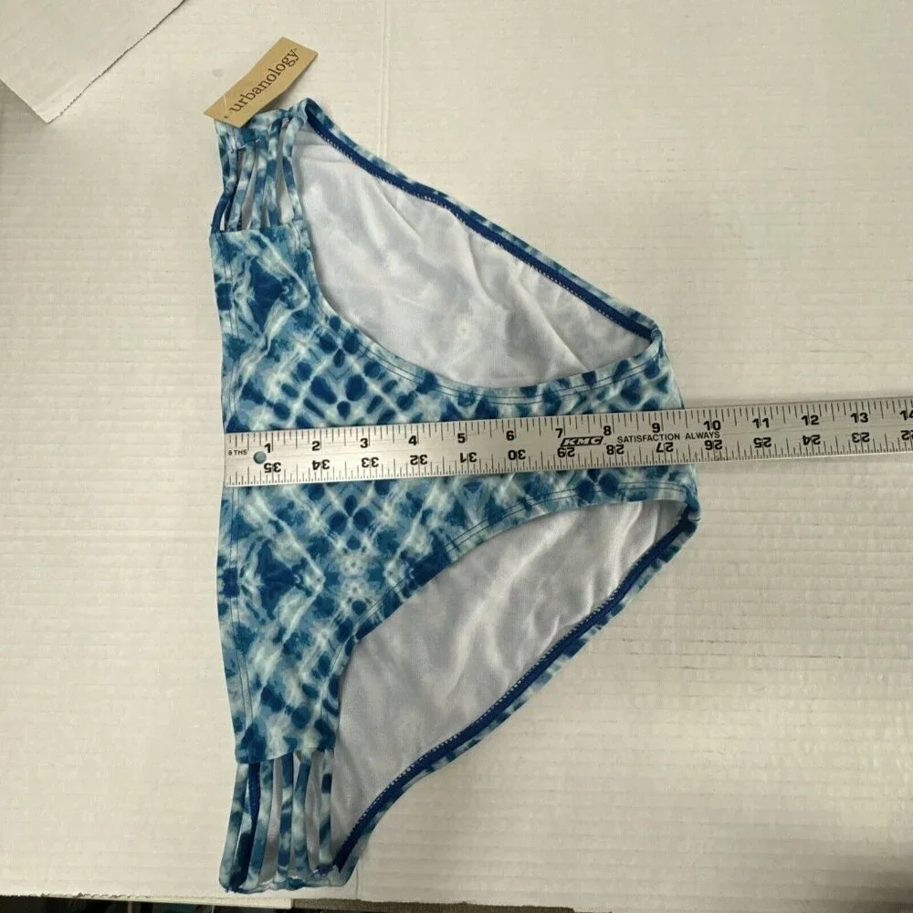 Urbanology Women's L Strappy Side Bikini Swim Bottom Blue White‎ NWT